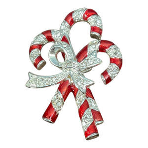 Monet Candy Cane Rhinestone Holiday Brooch Pin 2212